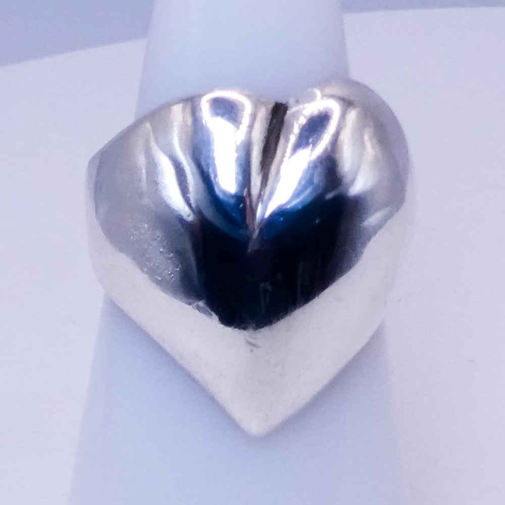 Sterling Silver 925 Puffy Heart Asymmetrical Sz 6.5 Womens Vintage Dome Ring